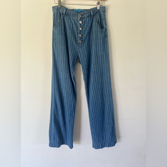 M.i.h Paradise Ultra High-Rise Straight Blue Denim White Striped Jeans Size 27 - Picture 3 of 12